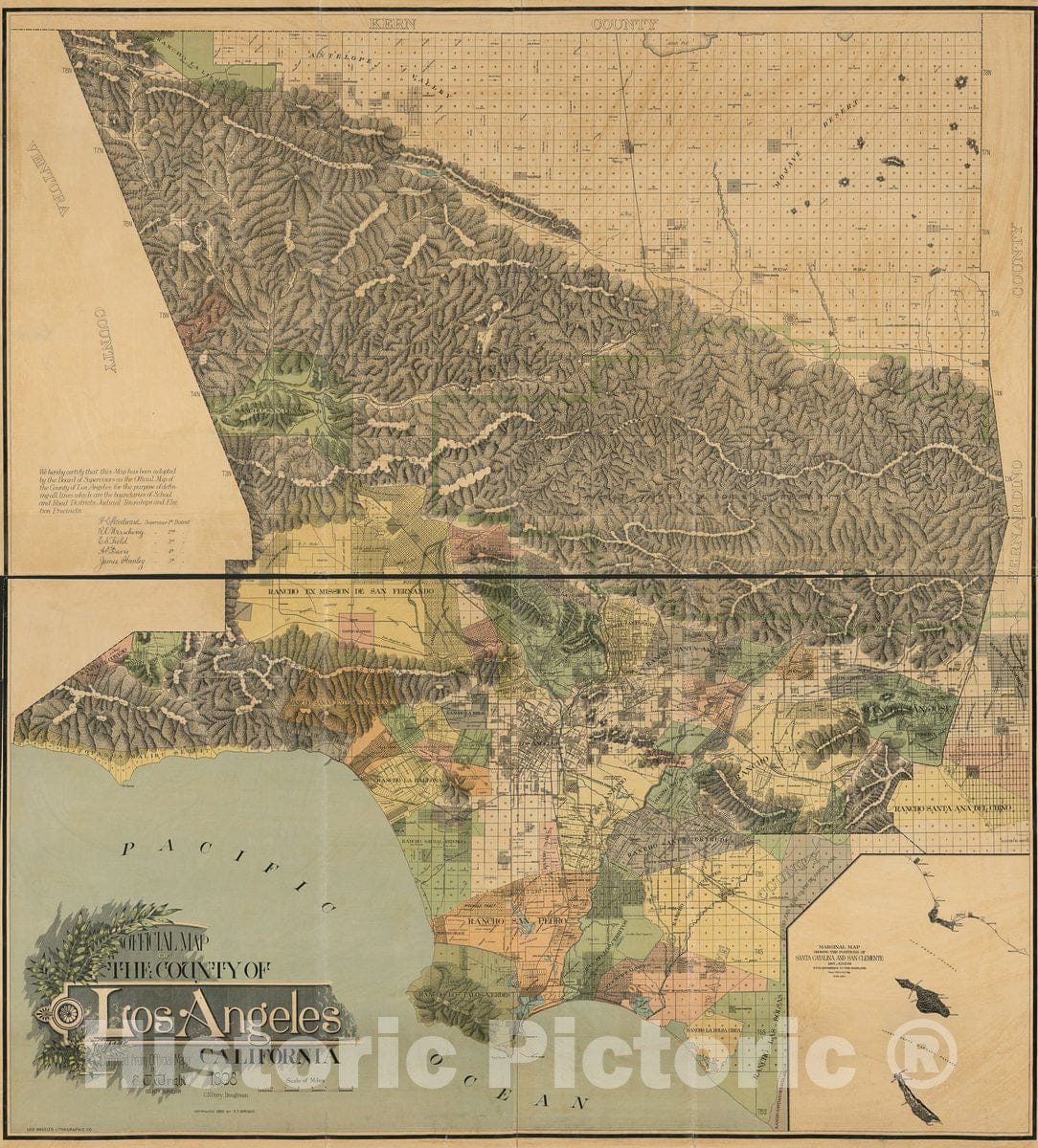 Historic 1898 Map - Official map of The County of Los Angeles, California : compiled from The Official maps