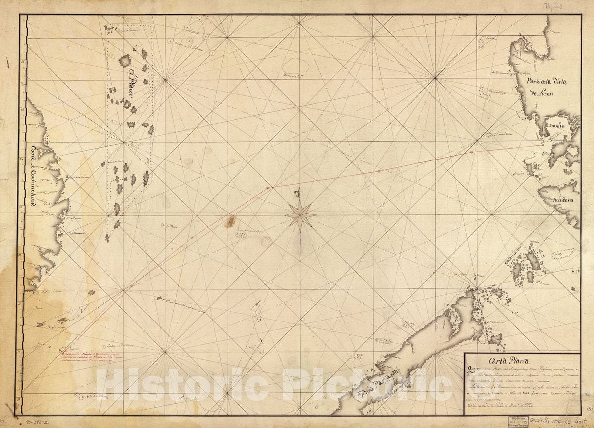 Historic 1770 Map - Carta Plana que contiene Parte del Archipielago de las Philipinas y Parte de la Costa de Cochinchina emendadas algunas cosas por las