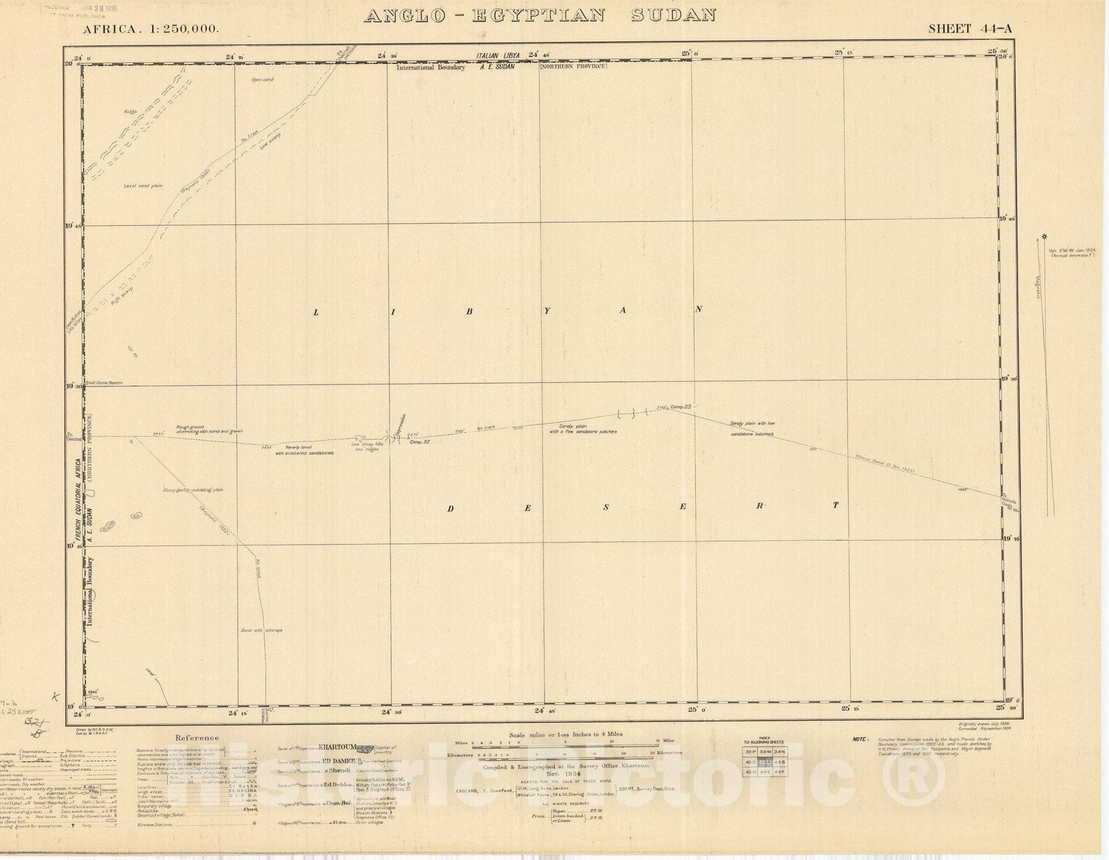 Map : Anglo-Egyptian Sudan 1934, East Africa 1:250,000, Anglo-Egyptian Sudan, sheet 44-A , Antique Vintage Reproduction