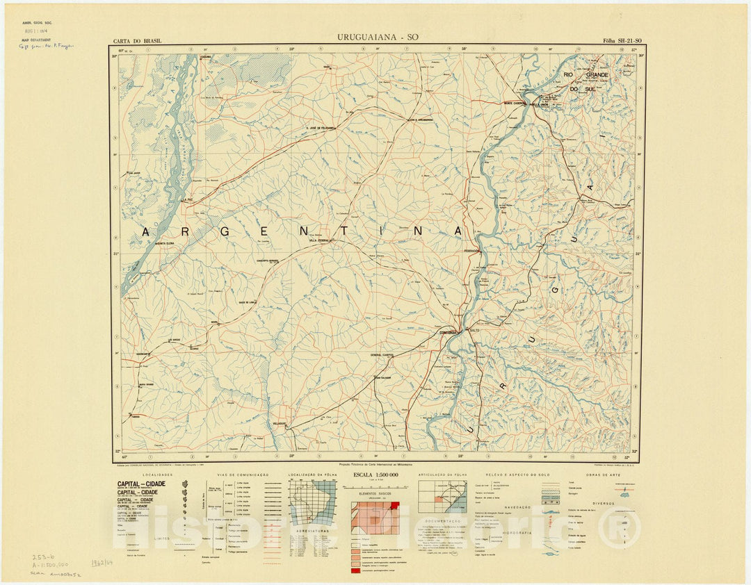 Map : Uruguaiana - SO, Brazil 1964, Carta do Brasil , Antique Vintage Reproduction