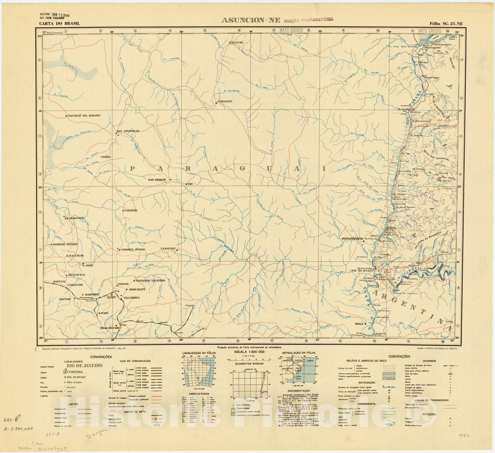 Map : Asuncio - NE, Brazil 1947, Carta do Brasil , Antique Vintage Reproduction