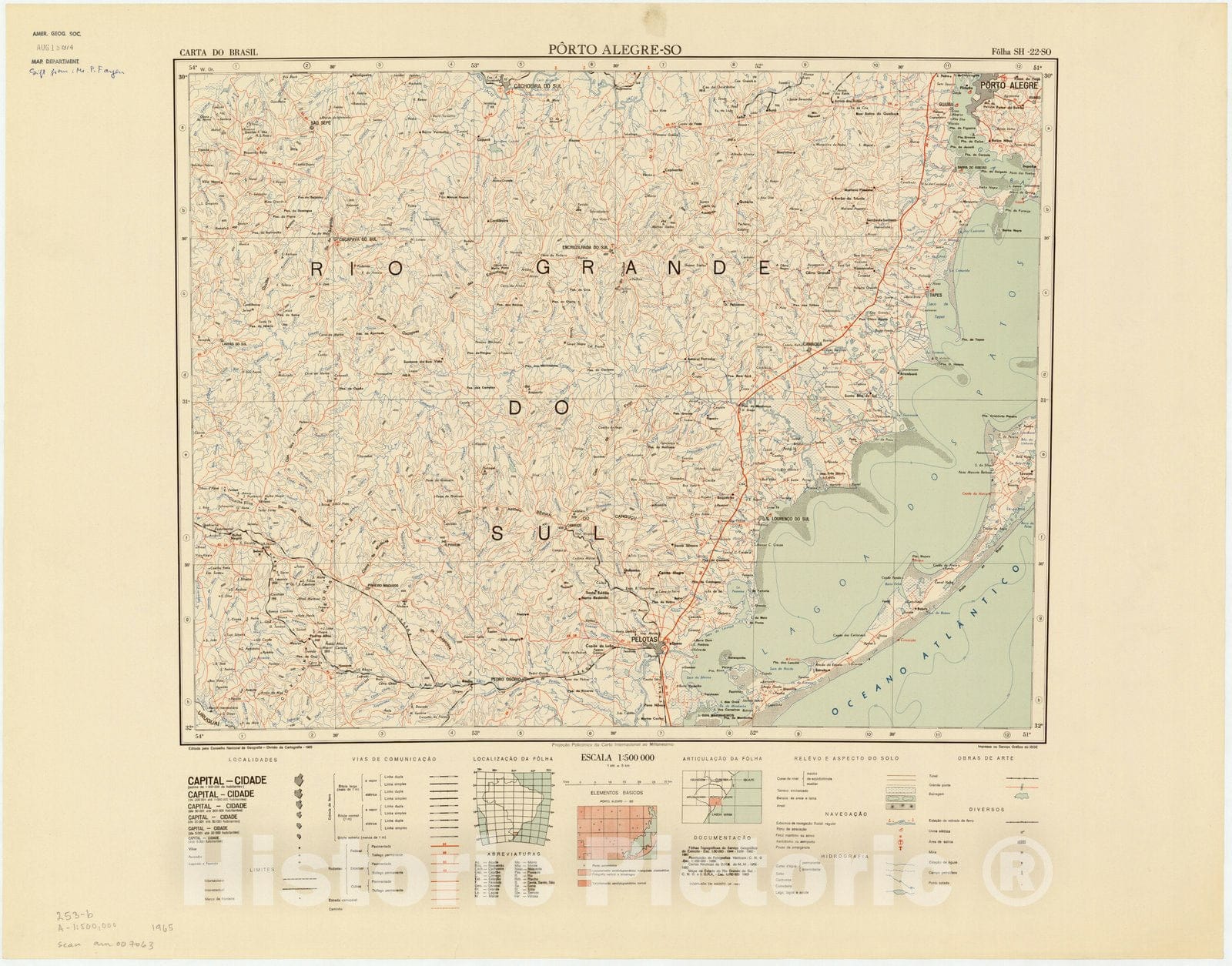 Map : Porto Alegre - SO, Brazil 1965, Carta do Brasil , Antique Vintage Reproduction