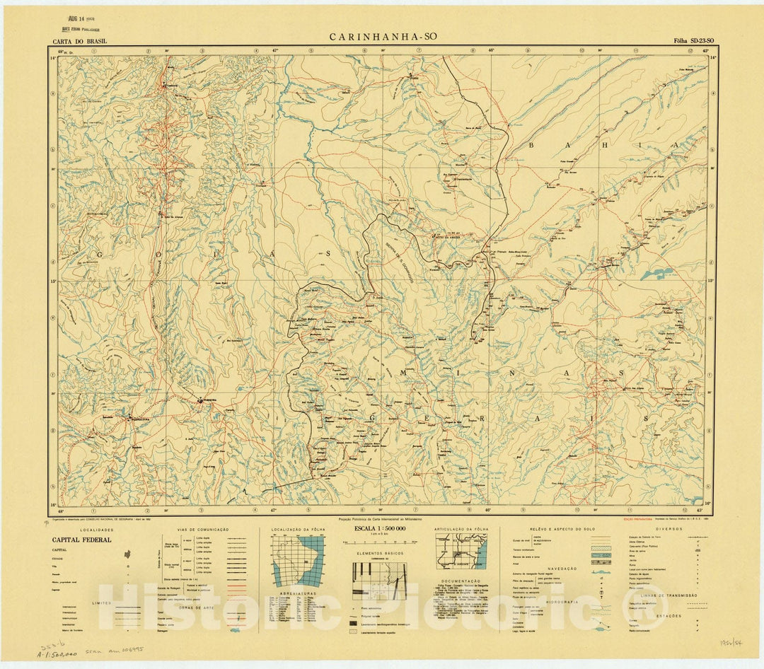 Map : Carinhanha - SO, Brazil 1952, Carta do Brasil , Antique Vintage Reproduction