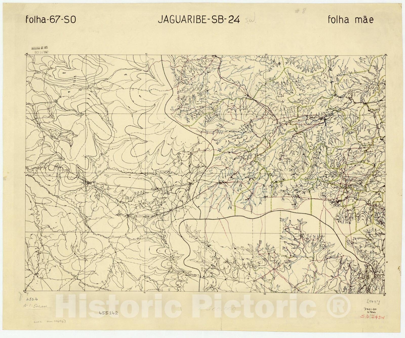 Map : Jaguaribe - SB, Brazil 1947, Carta do Brasil , Antique Vintage Reproduction