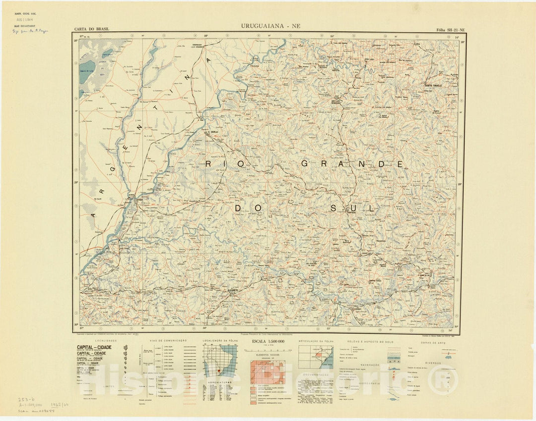 Map : Uruguaiana - NE, Brazil 1962, Carta do Brasil , Antique Vintage Reproduction