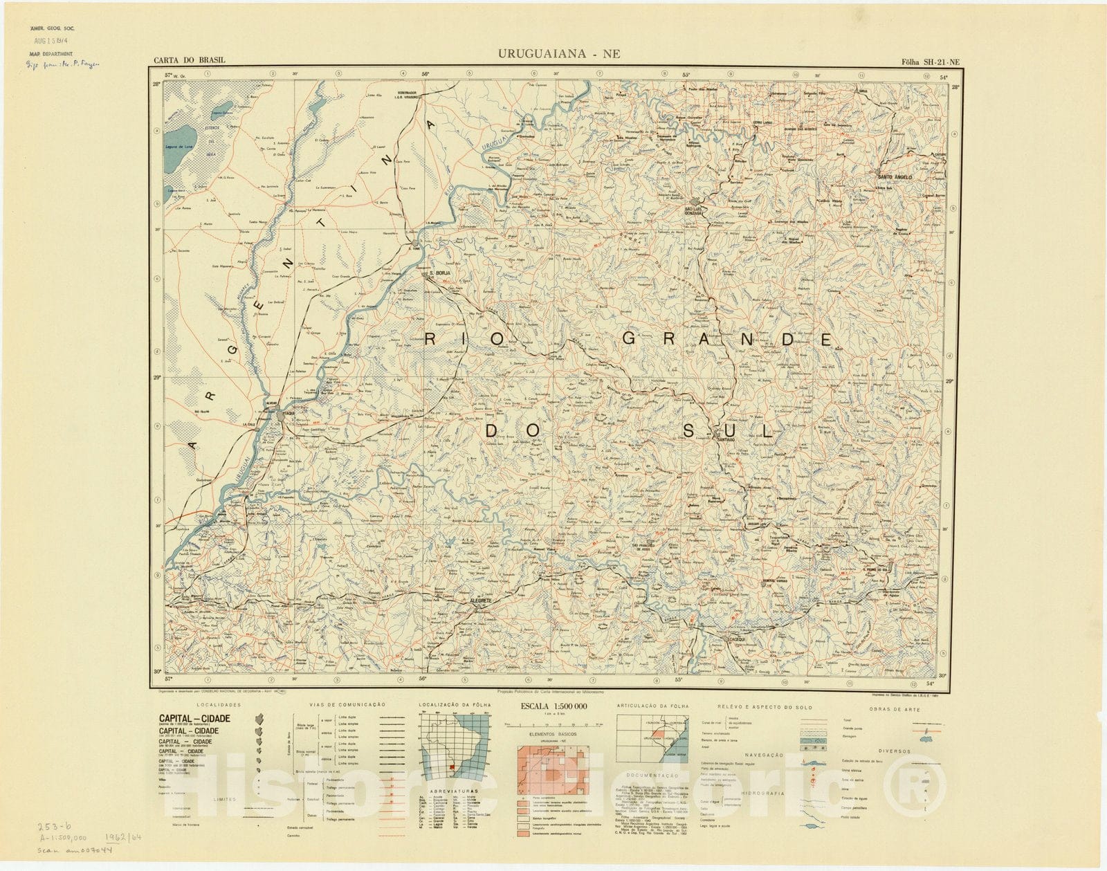 Map : Uruguaiana - NE, Brazil 1962, Carta do Brasil , Antique Vintage Reproduction