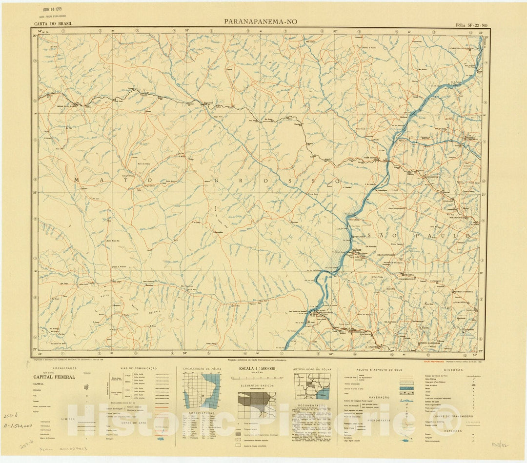 Map : Paranapanema - NO, Brazil 1948, Carta do Brasil , Antique Vintage Reproduction