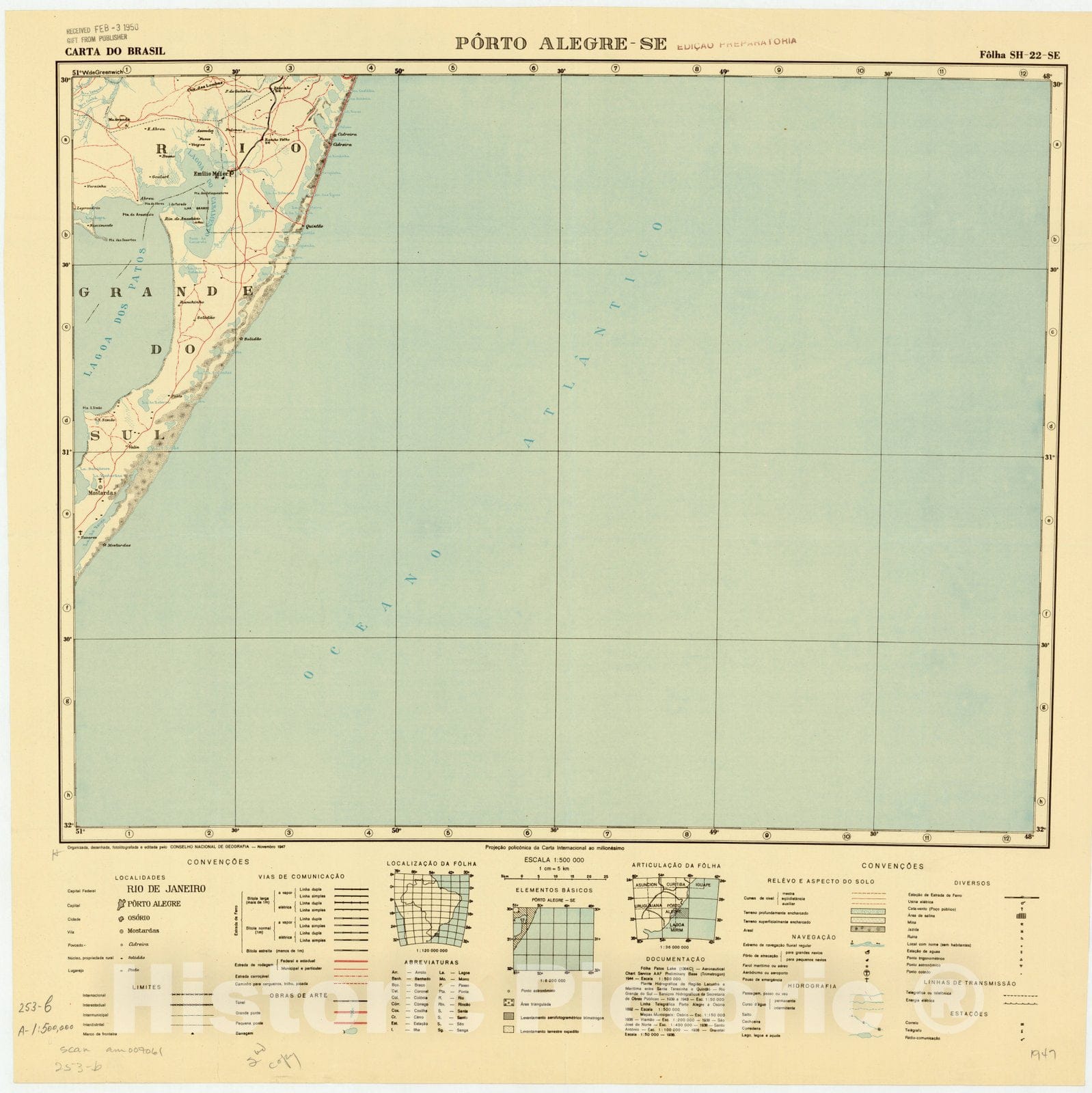 Map : Porto Alegre - SE, Brazil 1947, Carta do Brasil , Antique Vintage Reproduction