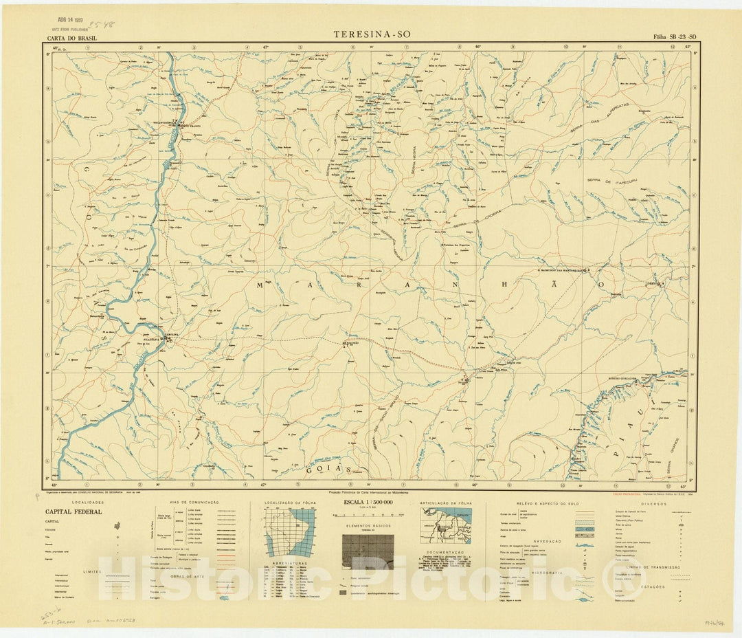 Map : Teresina - SO, Brazil 1946, Carta do Brasil , Antique Vintage Reproduction