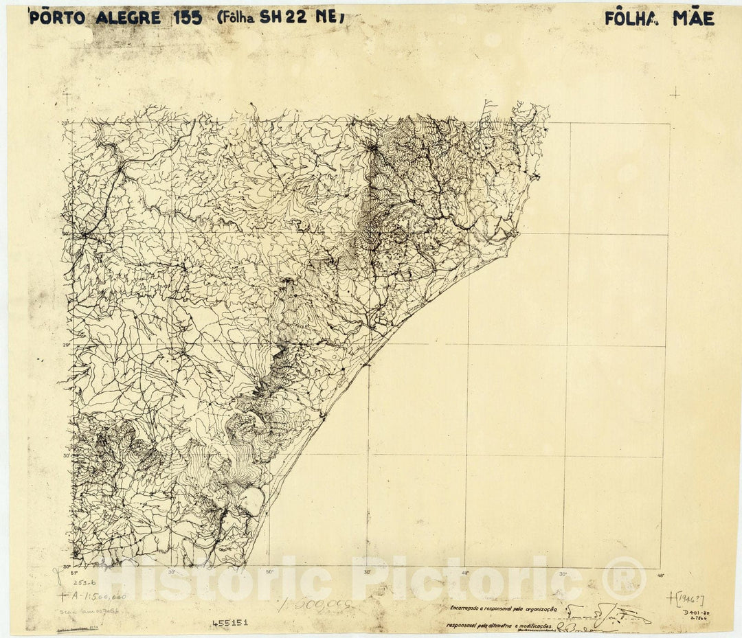 Map : Porto Alegre, Brazil 1946, Carta do Brasil , Antique Vintage Reproduction