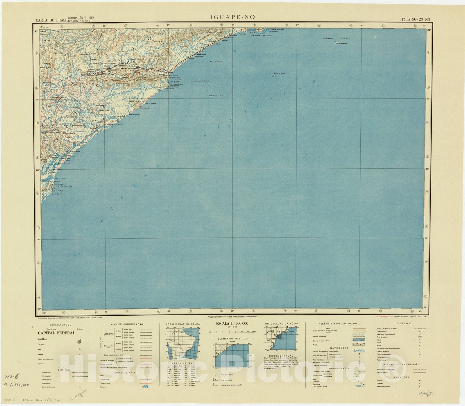 Map : Iguape - NO, Brazil 1949, Carta do Brasil , Antique Vintage Reproduction