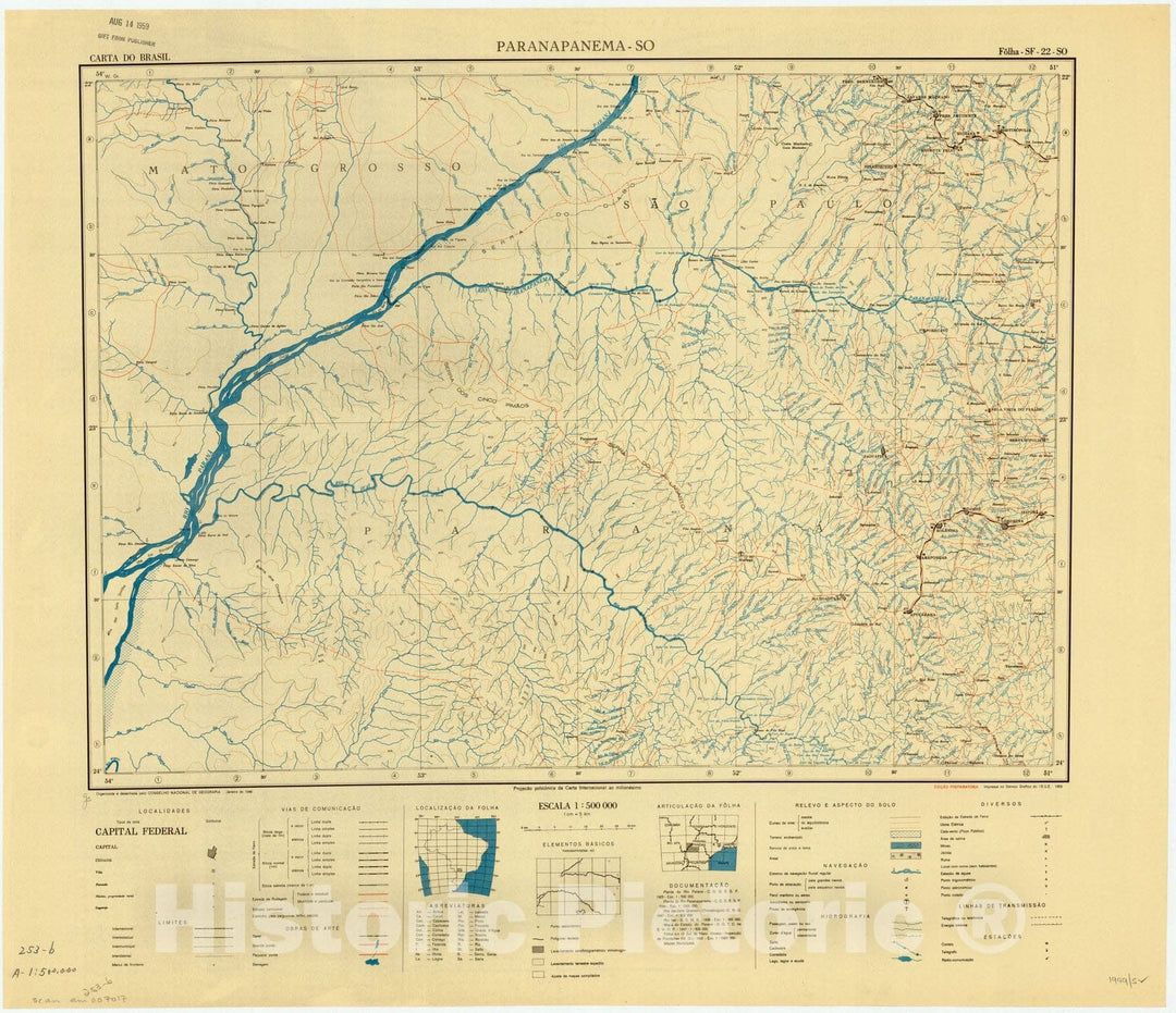 Map : Paranapanema - SO, Brazil 1949, Carta do Brasil , Antique Vintage Reproduction