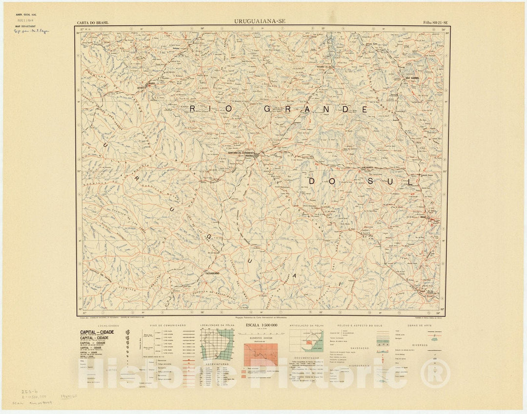 Map : Uruguaiana - SE, Brazil 1965, Carta do Brasil , Antique Vintage Reproduction