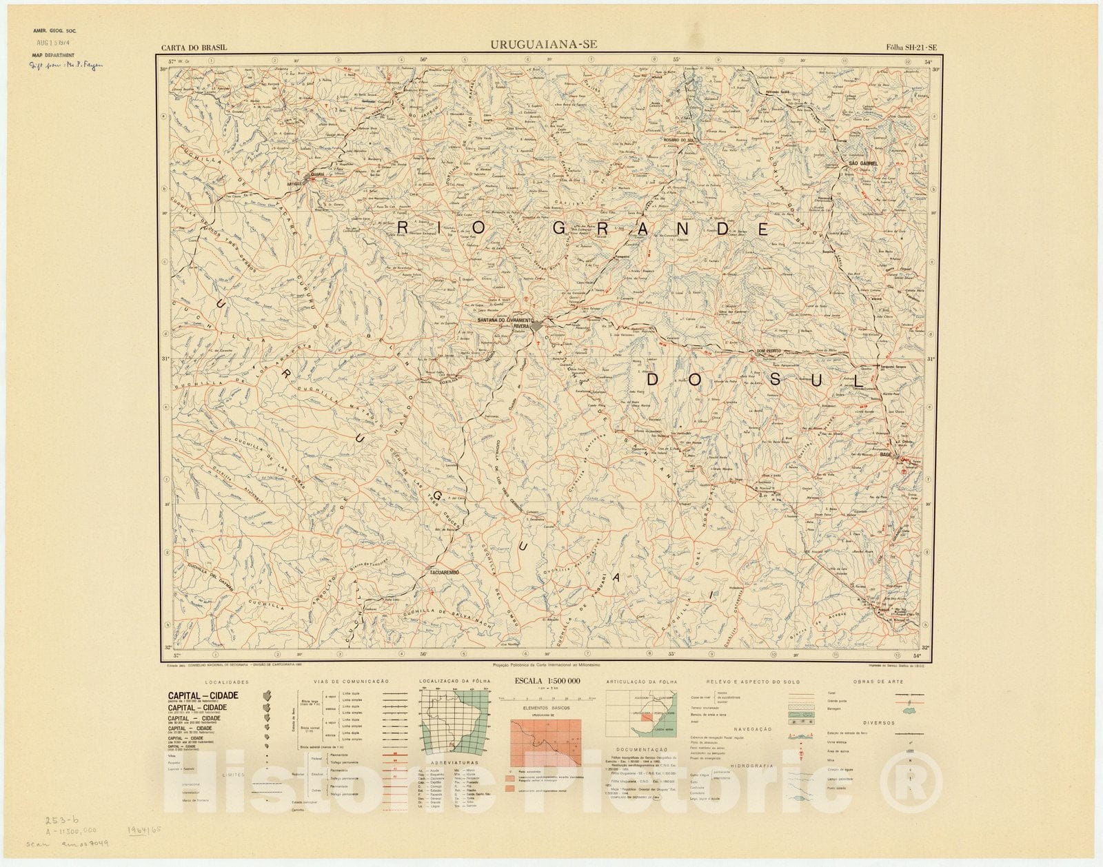 Map : Uruguaiana - SE, Brazil 1965, Carta do Brasil , Antique Vintage Reproduction