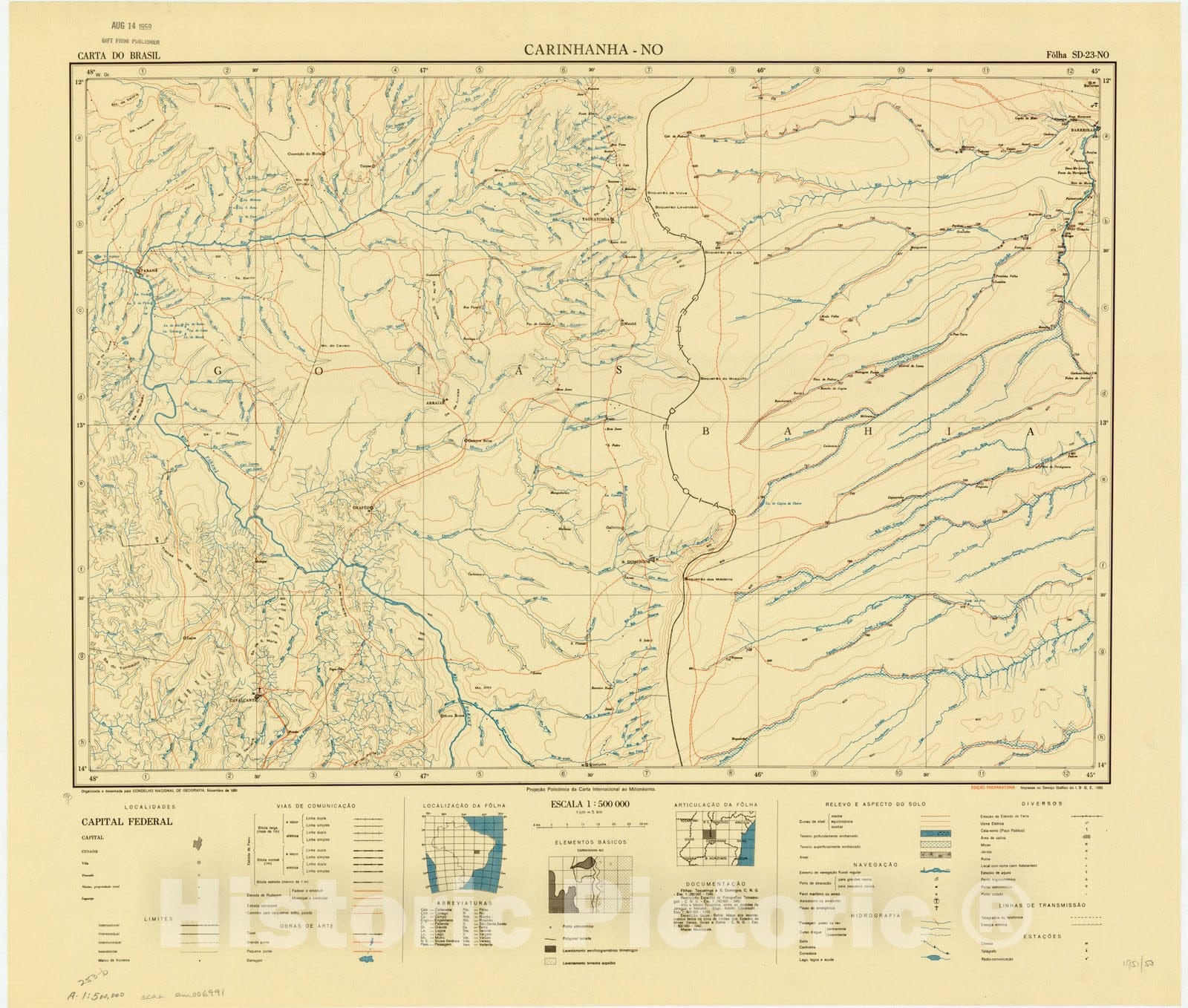 Map : Carinhanha - NO, Brazil 1951, Carta do Brasil , Antique Vintage Reproduction