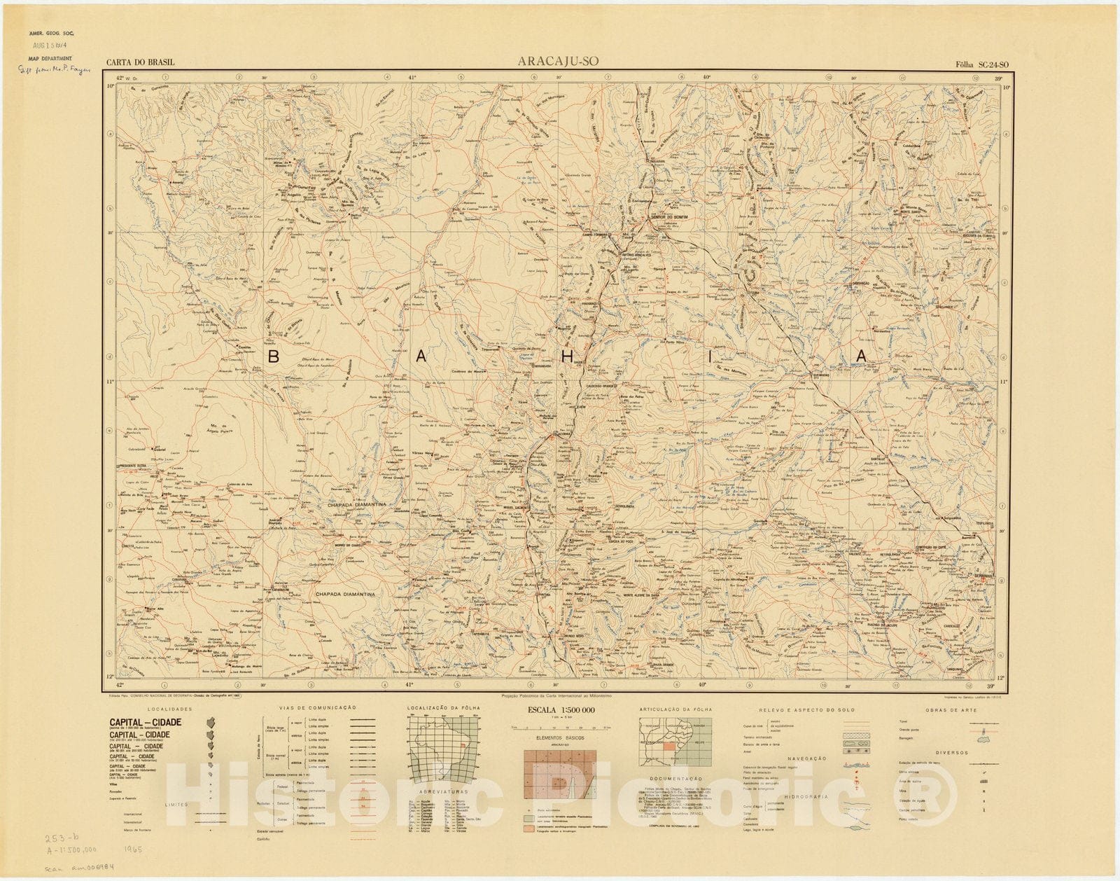 Map : Aracaju - SO, Brazil 1965, Carta do Brasil , Antique Vintage Reproduction