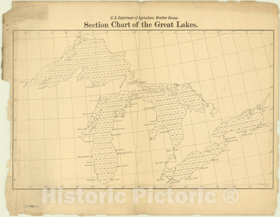 Historic Map : Great Lakes 1895 4, Surface currents of the Great Lakes, as deduced from the movements of bottle papers during the seasons of 1892, 1893, and 1894.