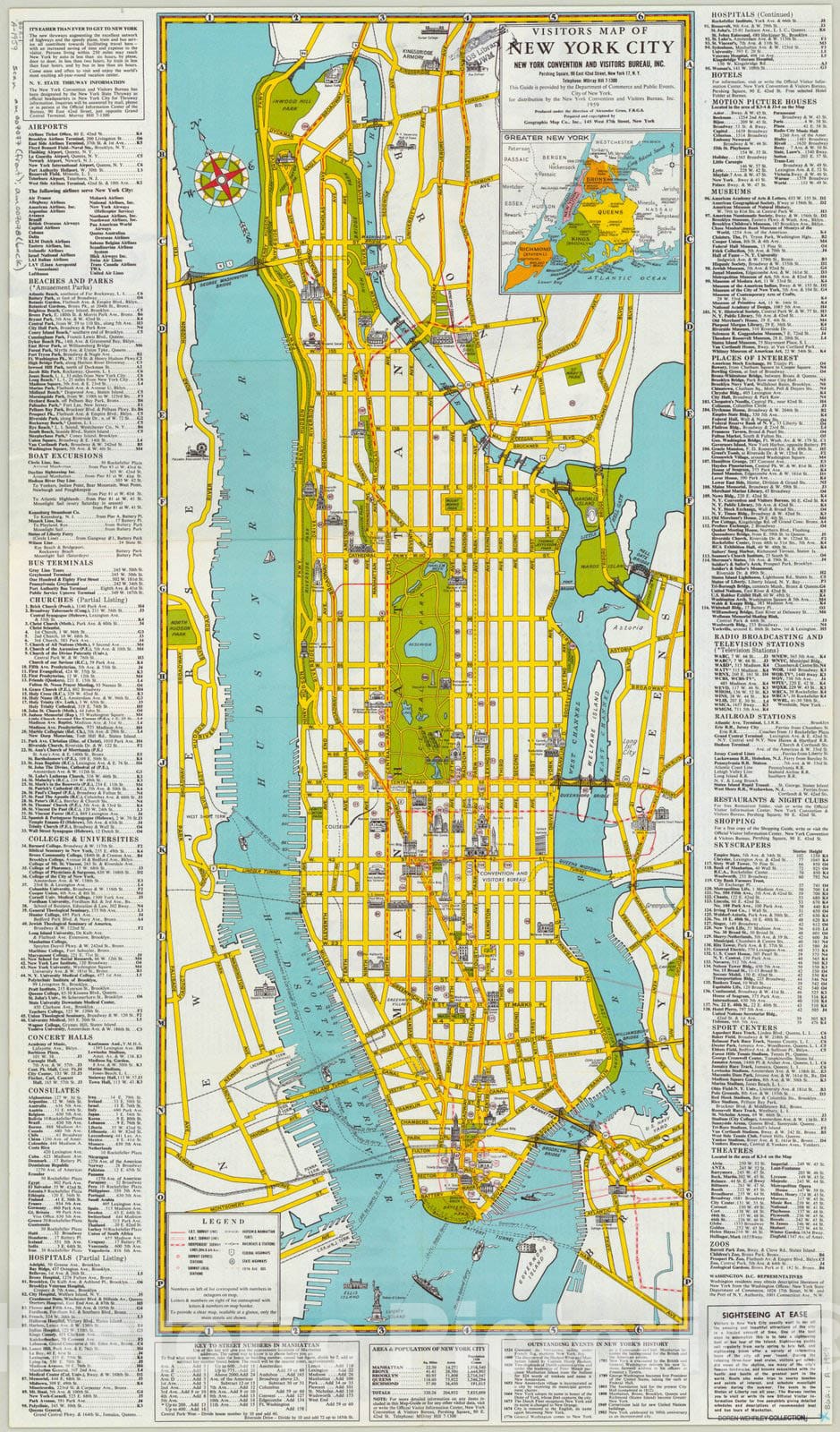 Map : New York City, New York 1959, Visitors map of New York City , Antique Vintage Reproduction