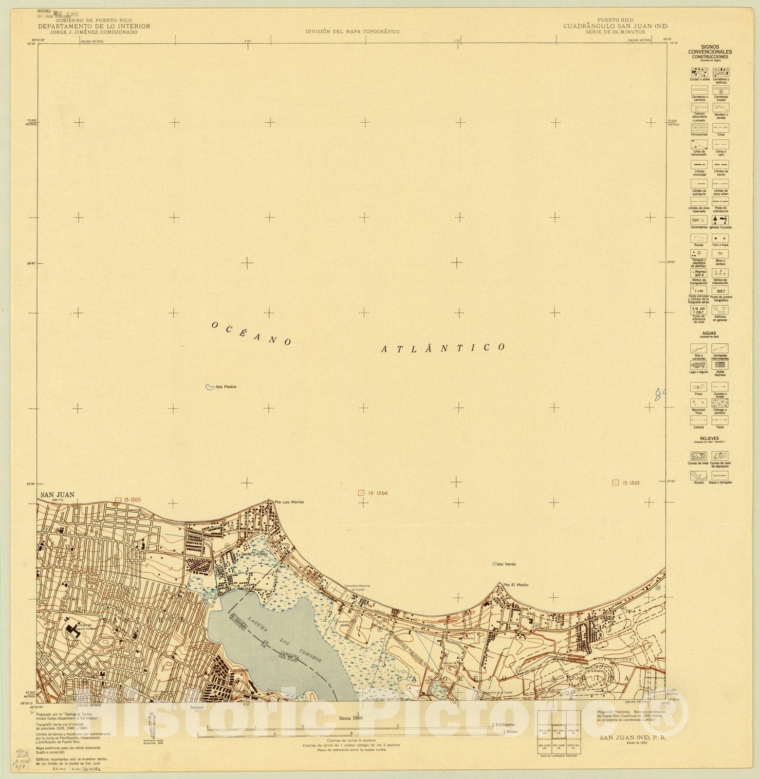 Map : San Juan, Puerto Rico 1950 1, Puerto Rico, cuadrangulo San Juan ... : serie de 3 3, Antique Vintage Reproduction