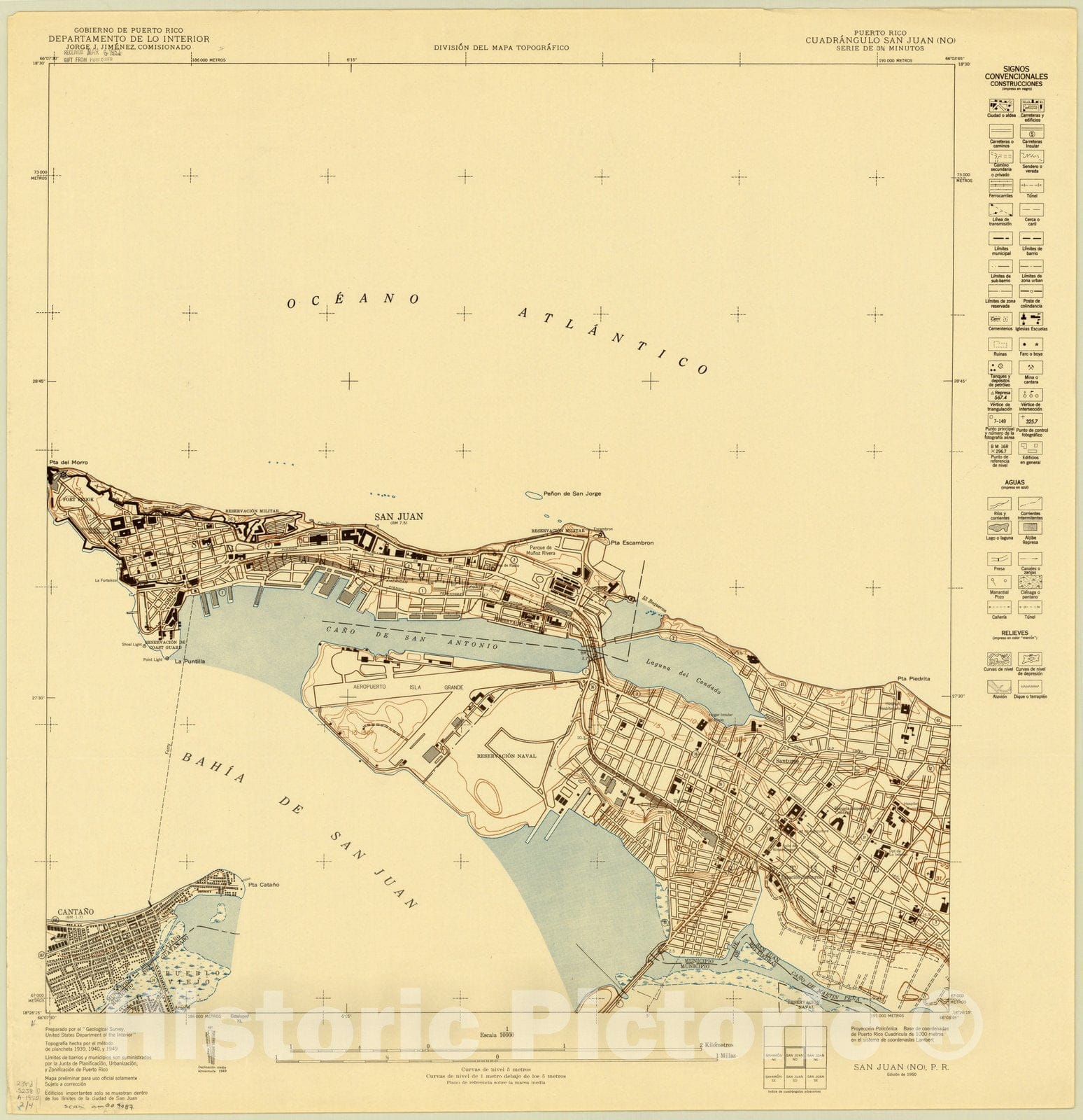 Map : San Juan, Puerto Rico 1950 2, Puerto Rico, cuadrangulo San Juan ... : serie de 3 3, Antique Vintage Reproduction