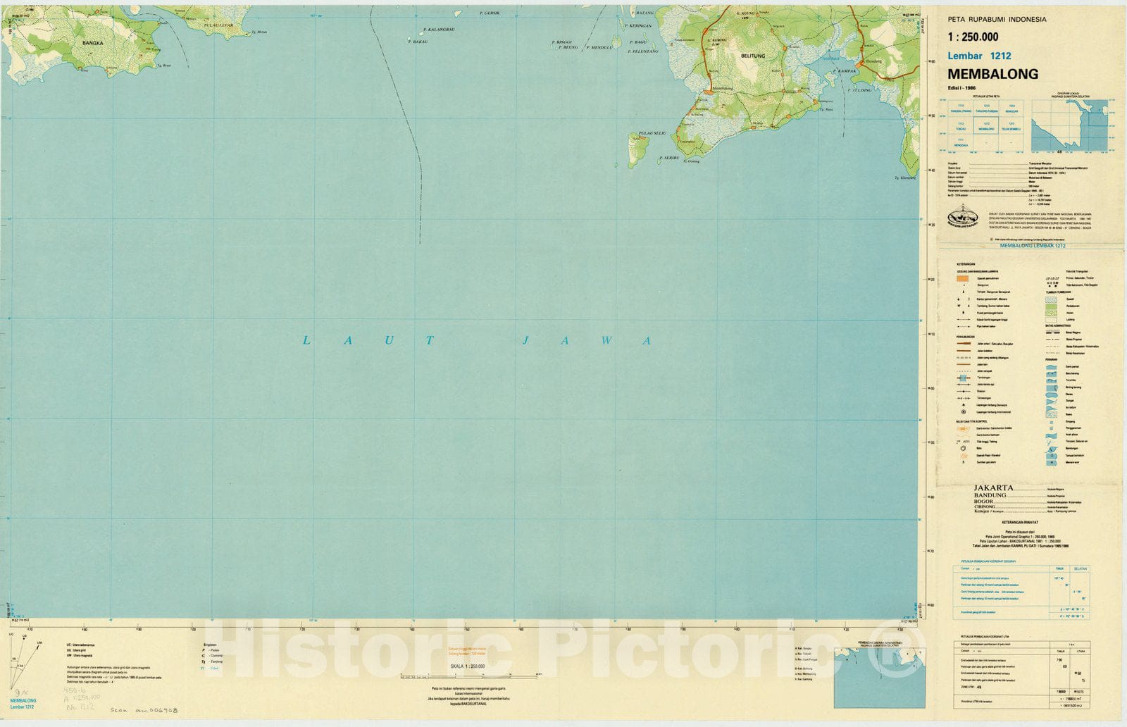 Map : Membalong, Indonesia 1986, Peta rupabumi Indonesia, 1:250,000 , Antique Vintage Reproduction