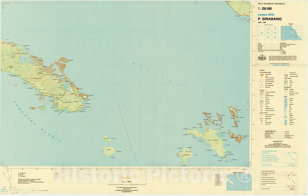 Map : Sinabang, Indonesia 1985, Peta rupabumi Indonesia, 1:250,000 , Antique Vintage Reproduction