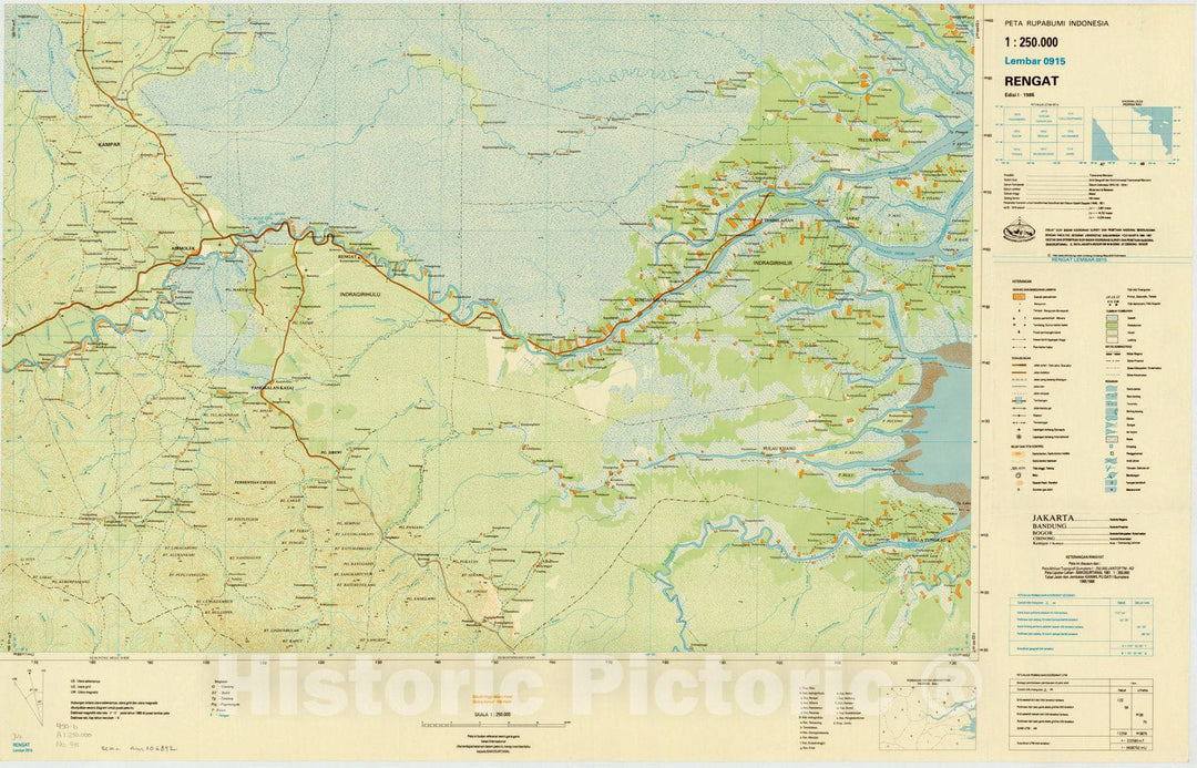 Map : Rengat, Indonesia 1985, Peta rupabumi Indonesia, 1:250,000 , Antique Vintage Reproduction