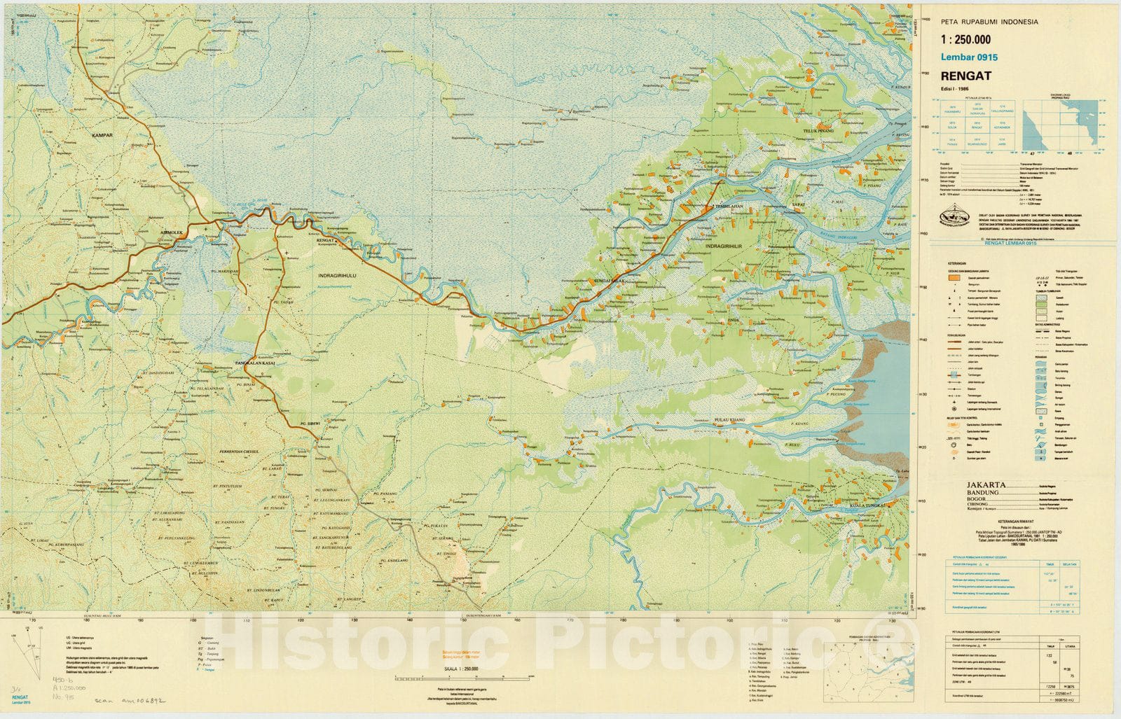 Map : Rengat, Indonesia 1985, Peta rupabumi Indonesia, 1:250,000 , Antique Vintage Reproduction