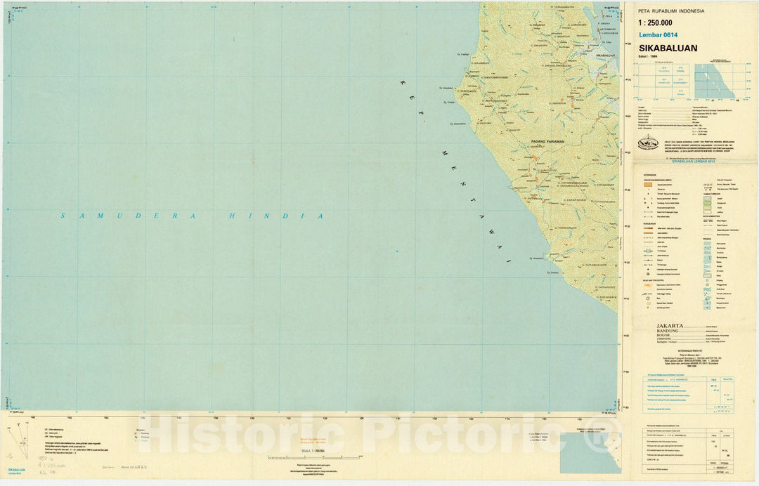 Map : Sikabaluan, Indonesia 1985, Peta rupabumi Indonesia, 1:250,000 , Antique Vintage Reproduction