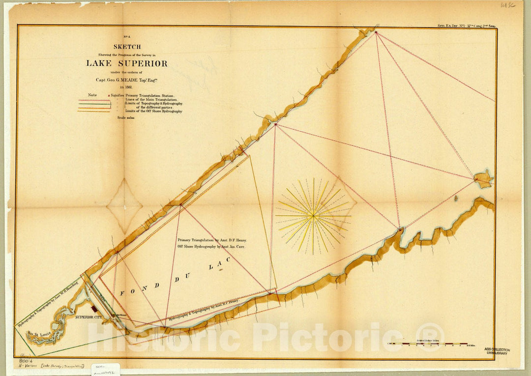 Historic Map : Lake Superior 1861, Sketch showing the progress of the survey in Lake Superior under the orders of Capt. Geo. G. Meade, Top. Eng. in 1861, Antique Vintage Reproduction