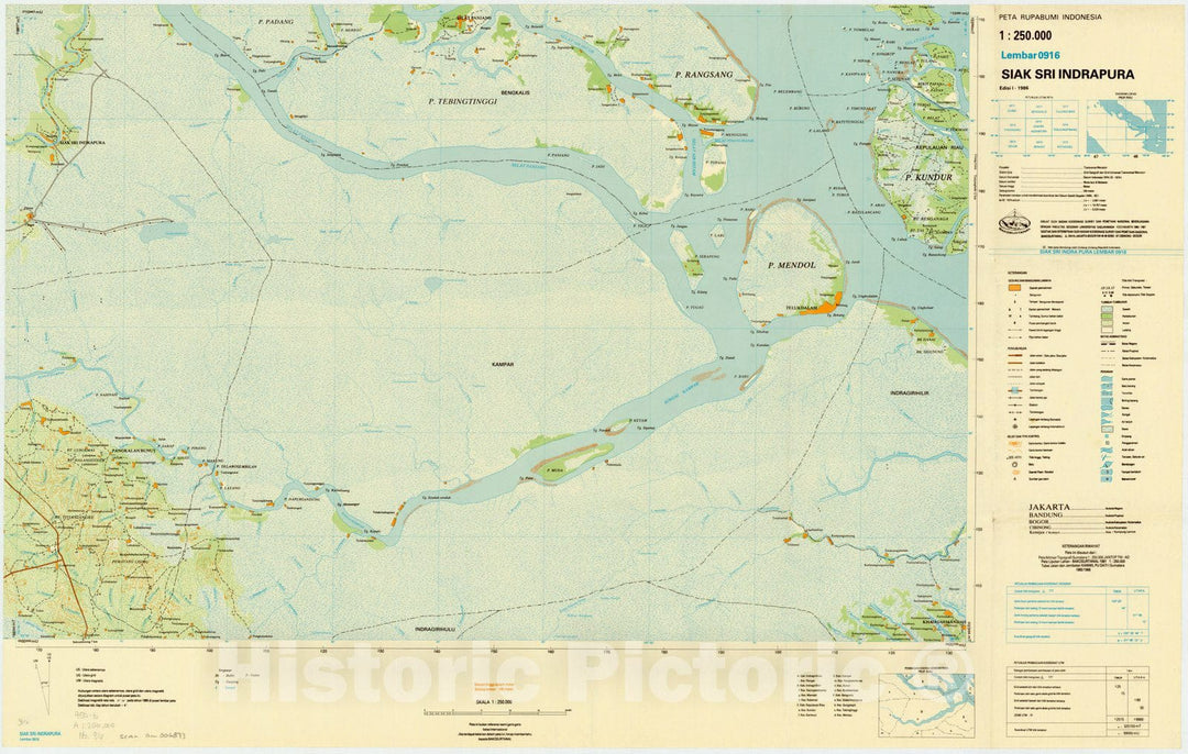 Map : Siak Sri Indra Pura, Indonesia 1985, Peta rupabumi Indonesia, 1:250,000 , Antique Vintage Reproduction