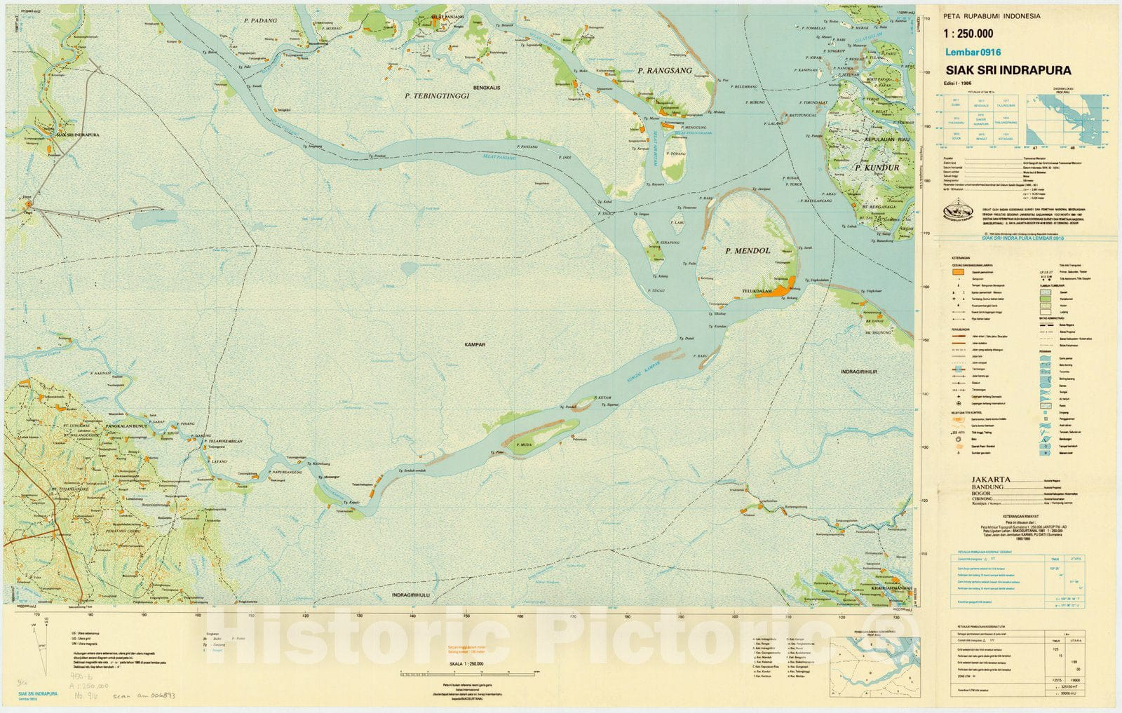 Map : Siak Sri Indra Pura, Indonesia 1985, Peta rupabumi Indonesia, 1:250,000 , Antique Vintage Reproduction