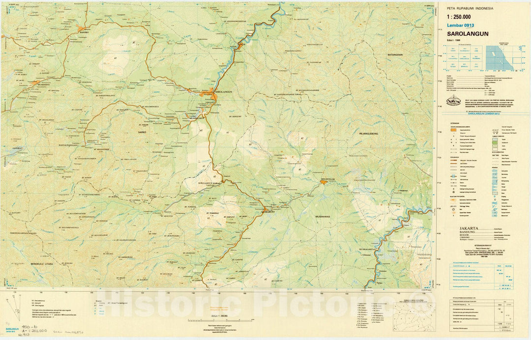 Map : Sarolangun, Indonesia 1985, Peta rupabumi Indonesia, 1:250,000 , Antique Vintage Reproduction