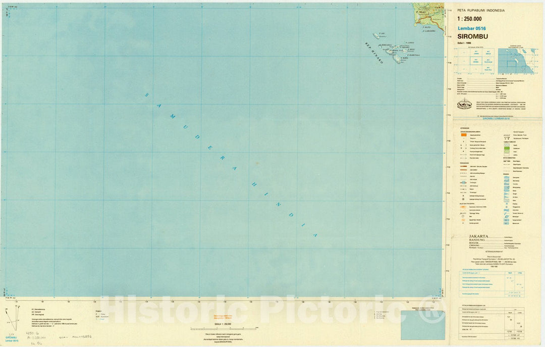 Map : Sirombu, Indonesia 1985, Peta rupabumi Indonesia, 1:250,000 , Antique Vintage Reproduction