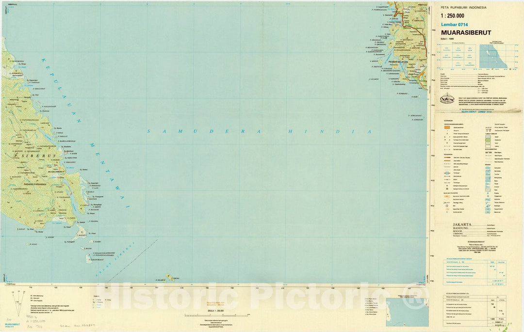 Map : Muara Siberut, Indonesia 1985, Peta rupabumi Indonesia, 1:250,000 , Antique Vintage Reproduction