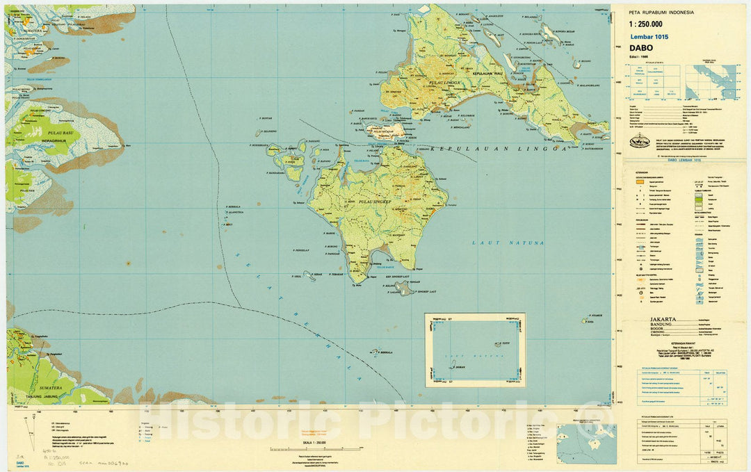 Map : Dabo, Indonesia 1986, Peta rupabumi Indonesia, 1:250,000 , Antique Vintage Reproduction