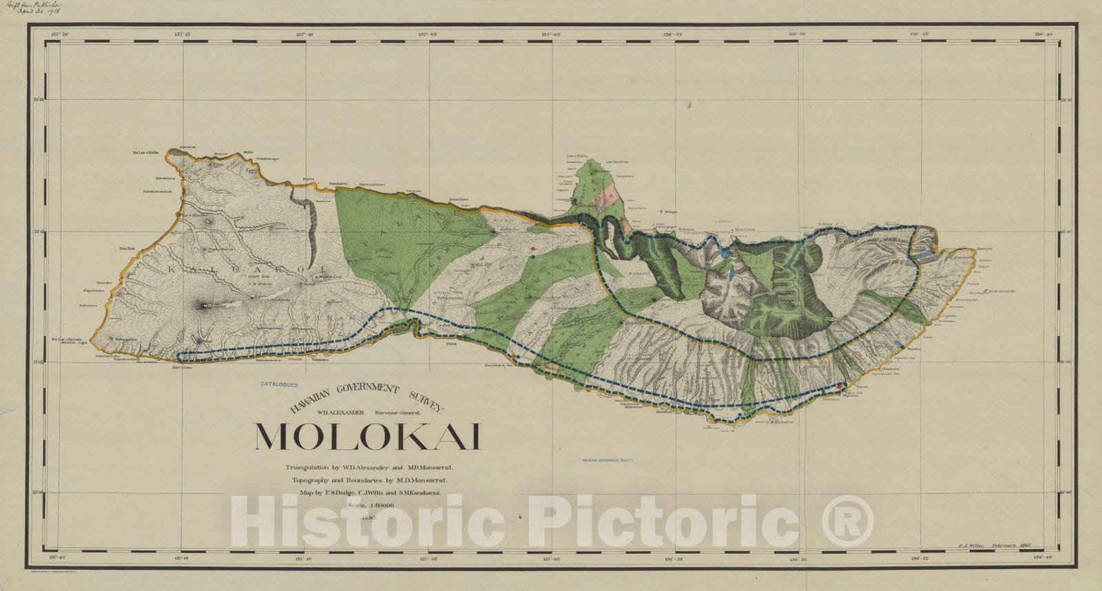 Map : Molokai (Hawaii) 1897, Molokai, Antique Vintage Reproduction