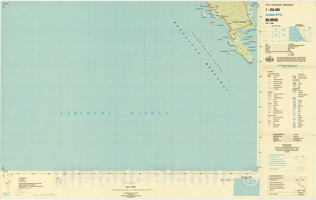 Map : Burisi, Indonesia 1985, Peta rupabumi Indonesia, 1:250,000 , Antique Vintage Reproduction