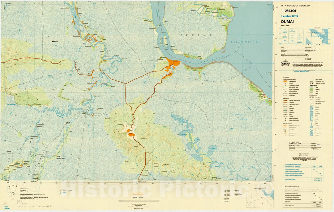 Map : Dumai, Indonesia 1985, Peta rupabumi Indonesia, 1:250,000 , Antique Vintage Reproduction