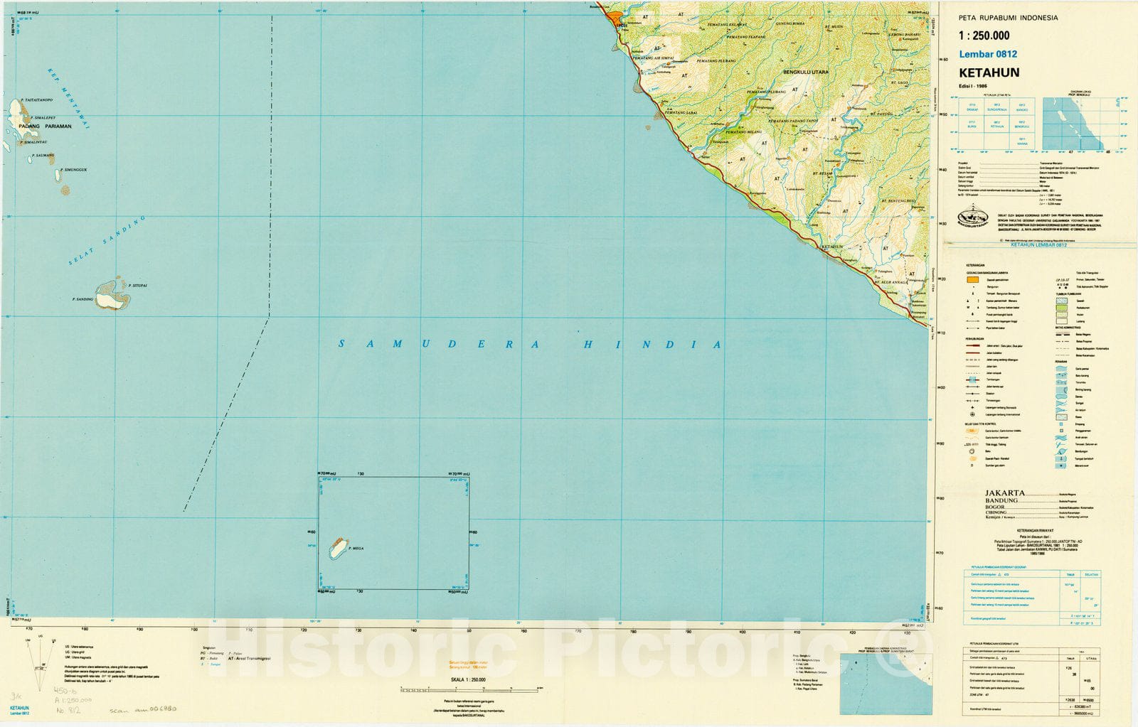 Map : Ketahun, Indonesia 1985, Peta rupabumi Indonesia, 1:250,000 , Antique Vintage Reproduction