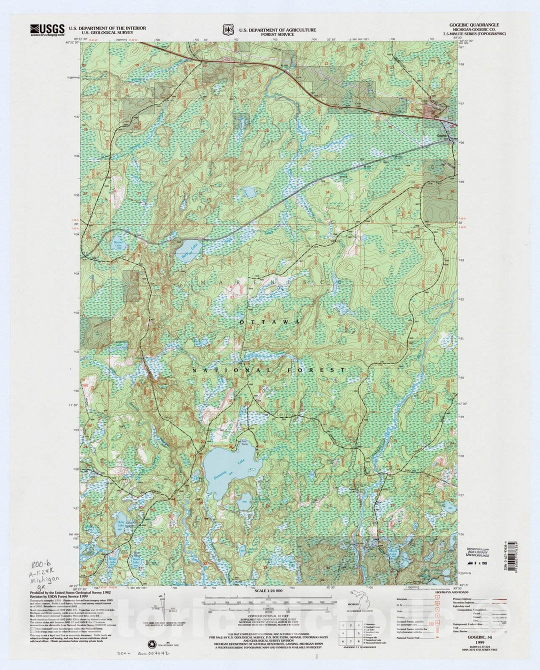 Map : Gogebic, Michigan 1999, Gogebic, MI , Antique Vintage Reproduction