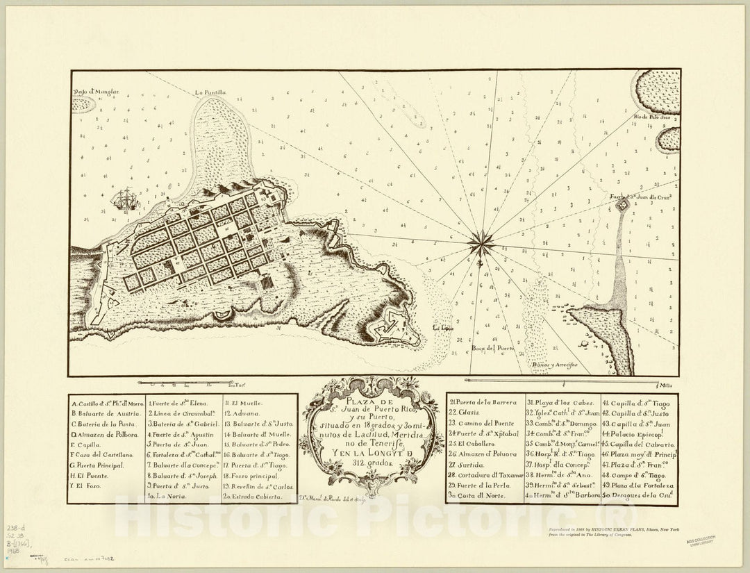 Map : San Juan, Puerto Rico 1766 1968 1, Antique Vintage Reproduction