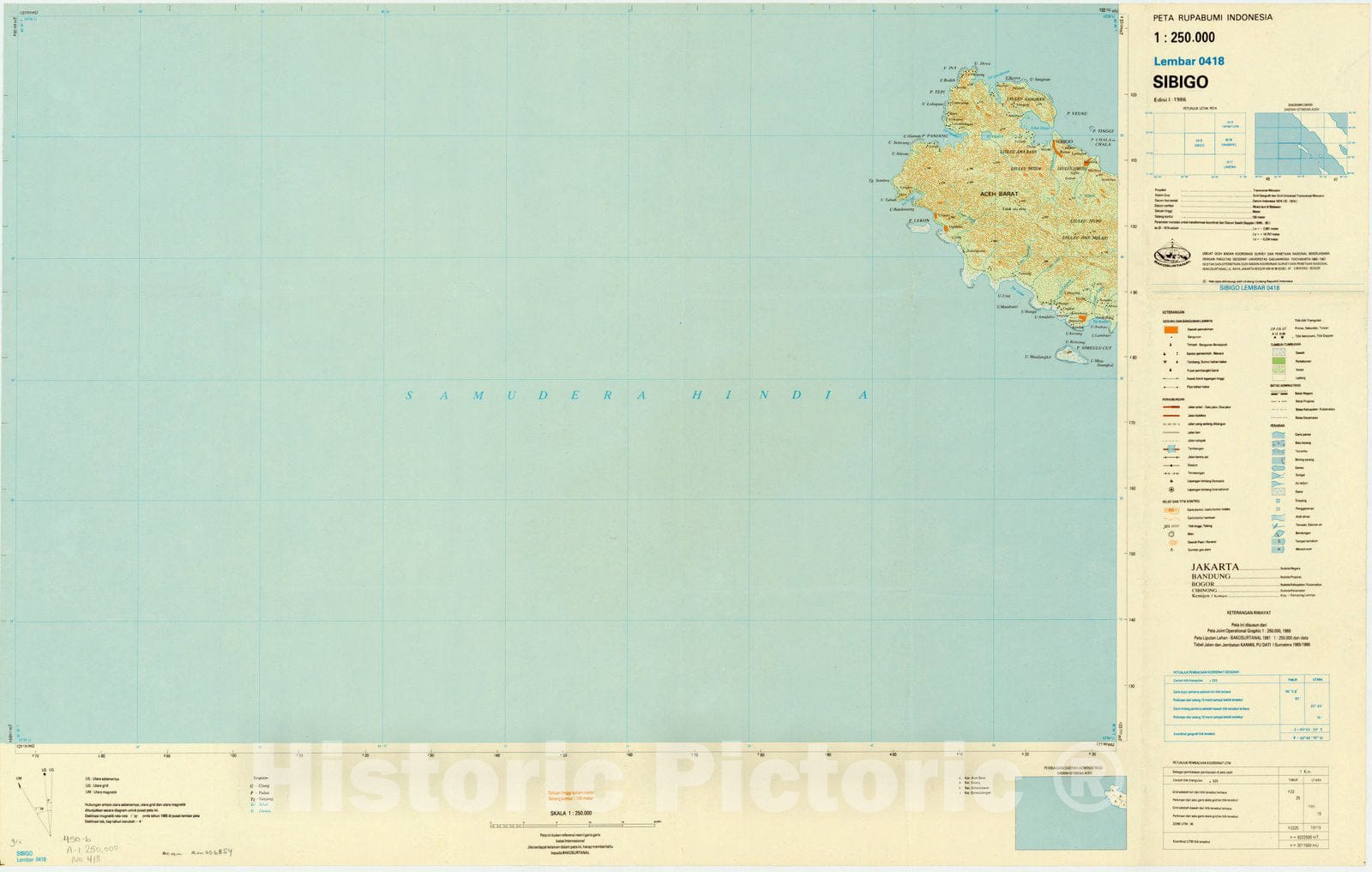 Map : Sibigo, Indonesia 1986, Peta rupabumi Indonesia, 1:250,000 , Antique Vintage Reproduction