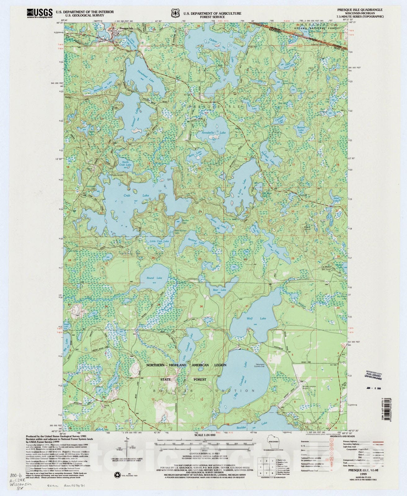 Map : Presque Isle, Wisconsin Michigan, Presque Isle, Wi-MI , Antique Vintage Reproduction