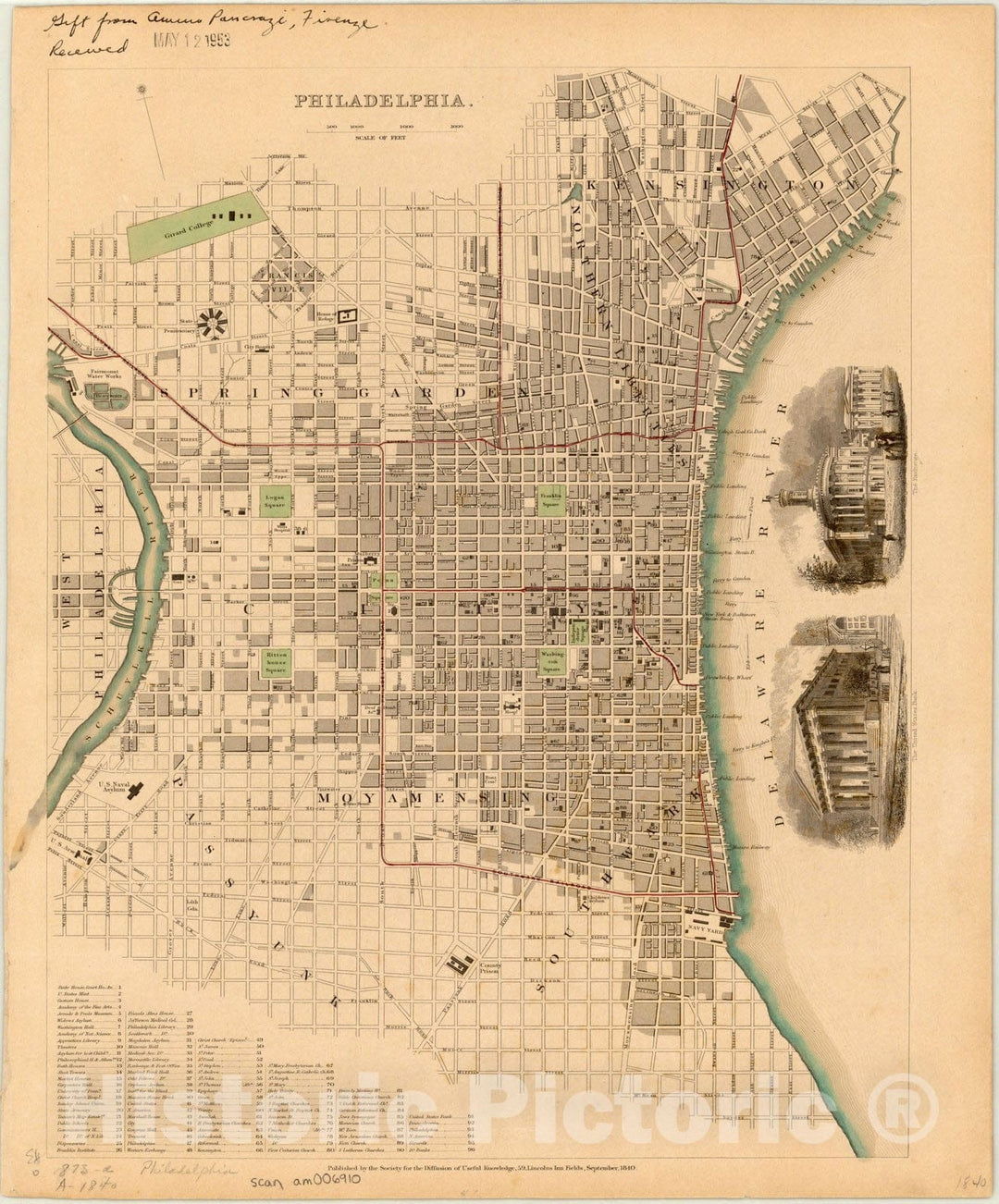 Map : Philadelphia, Pennsylvania 1840 1, Philadelphia , Antique Vintage Reproduction