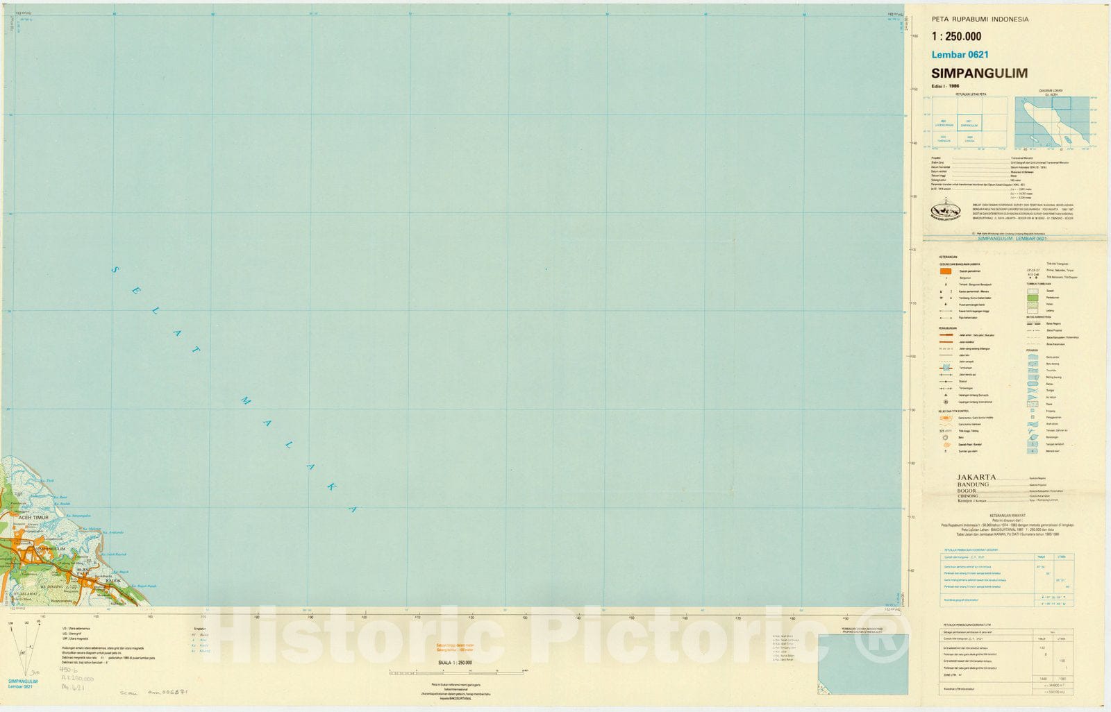 Map : Simpangulim, Indonesia 1985, Peta rupabumi Indonesia, 1:250,000 , Antique Vintage Reproduction