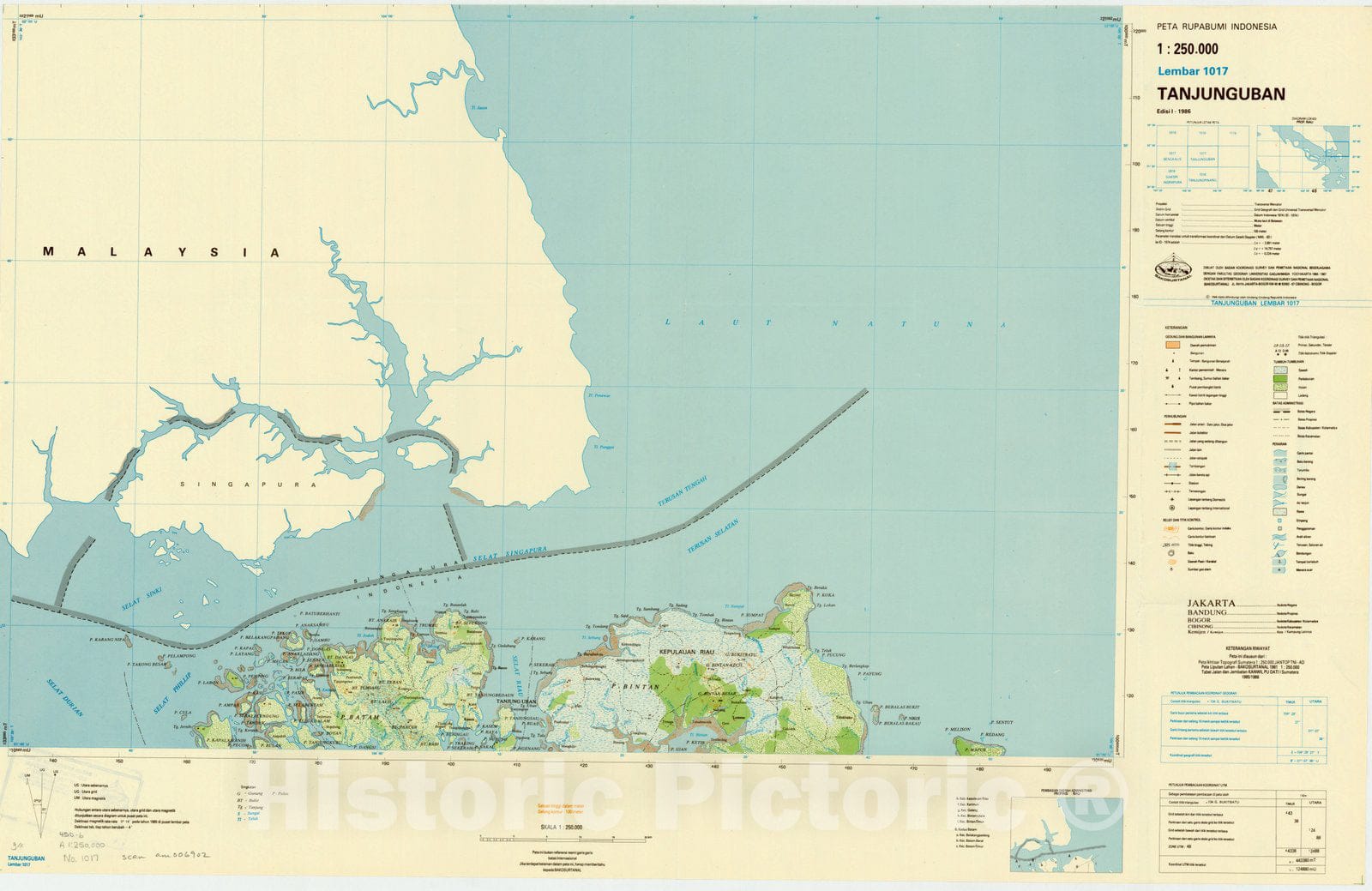 Map : Tanjunguban, Indonesia 1986, Peta rupabumi Indonesia, 1:250,000 , Antique Vintage Reproduction