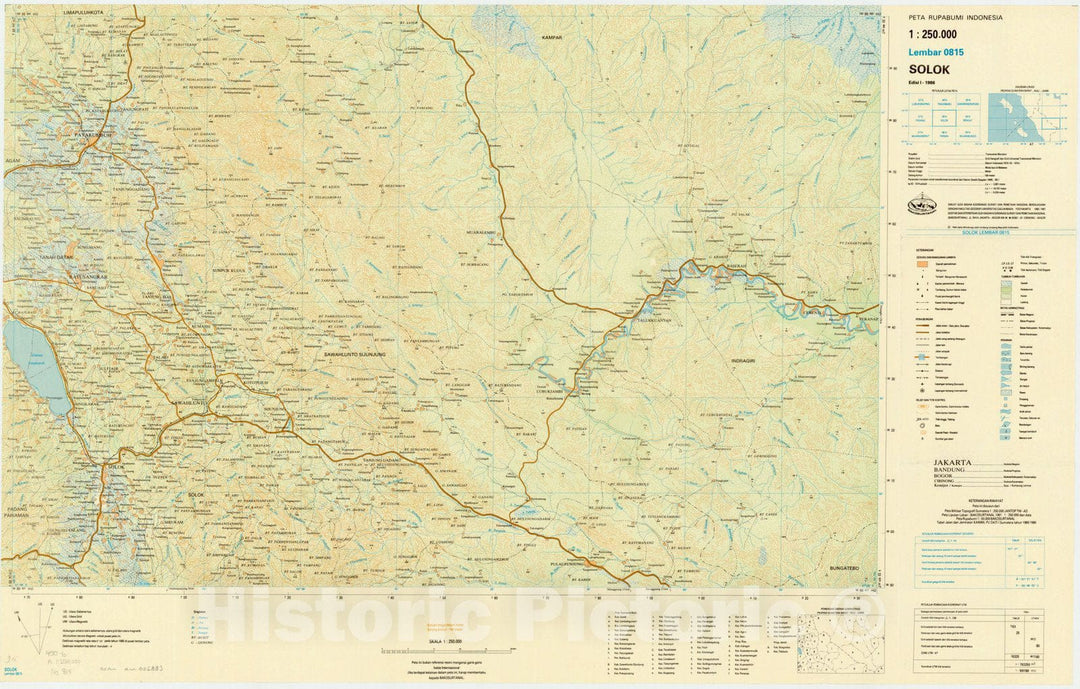 Map : Solok, Indonesia 1985, Peta rupabumi Indonesia, 1:250,000 , Antique Vintage Reproduction