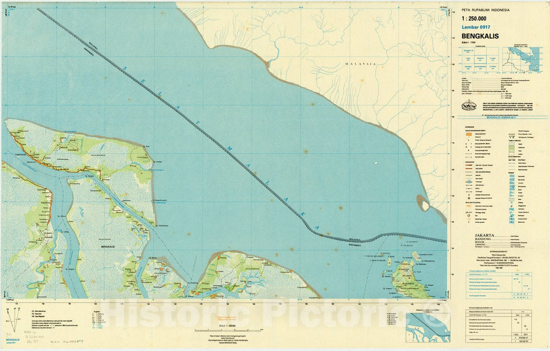 Map : Bengkalis, Indonesia 1985, Peta rupabumi Indonesia, 1:250,000 , Antique Vintage Reproduction