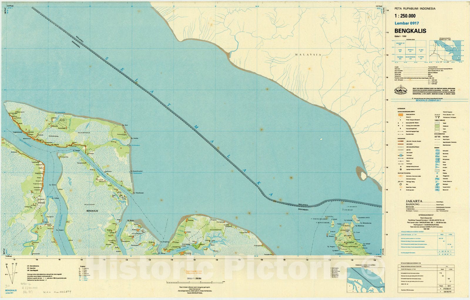 Map : Bengkalis, Indonesia 1985, Peta rupabumi Indonesia, 1:250,000 , Antique Vintage Reproduction